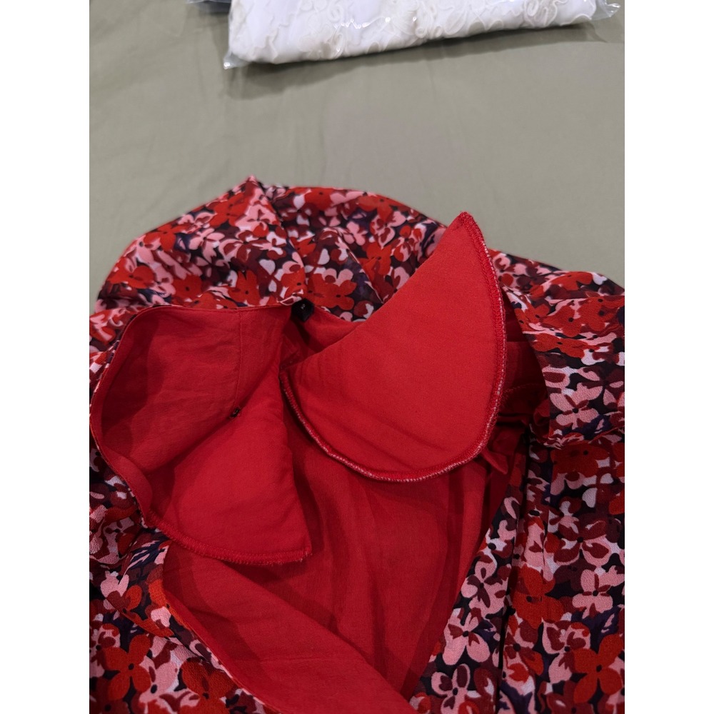 The Kooples Mini Floral Dress Red Medium V-Neck Long Sleeve Button Cuff Feminine - Picture 11 of 11
